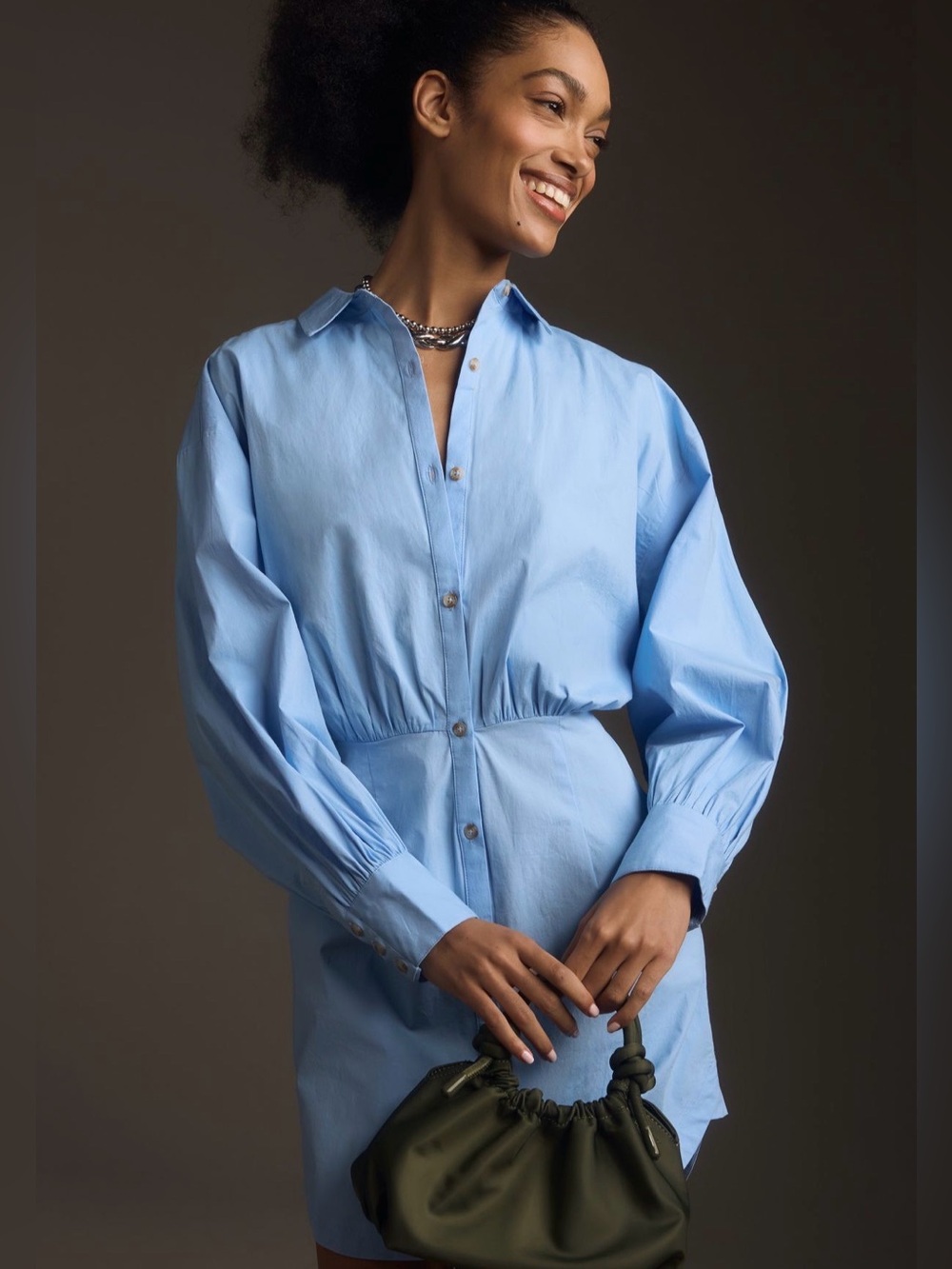 Maeve Light Blue Button-Front Shirt Dress